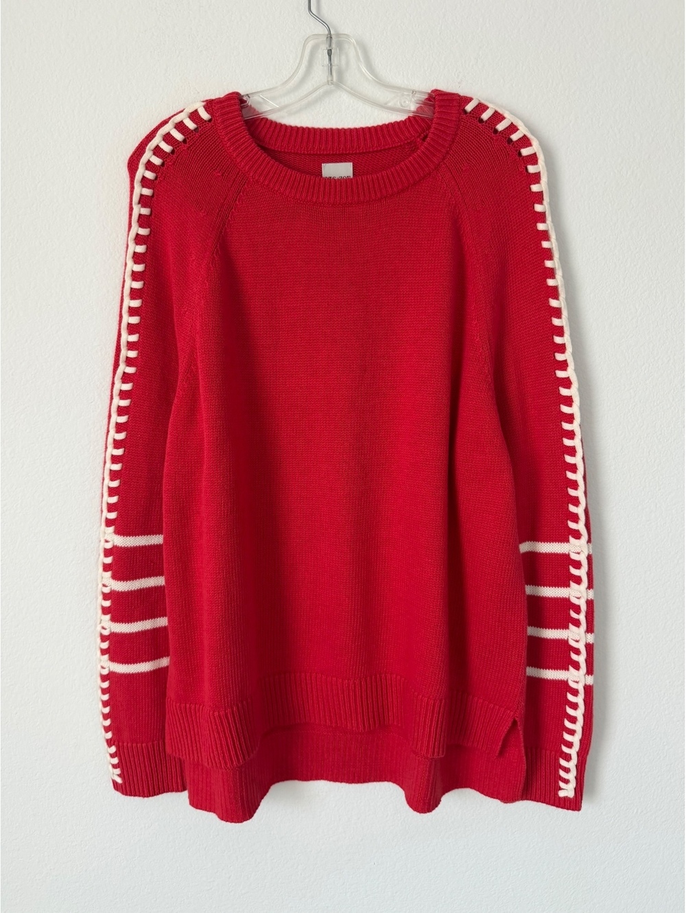 NIC + ZOE NWT Dashing Down Crew Neck White Trim Red Hi-Low Sweater Size XL - Picture 1 of 9